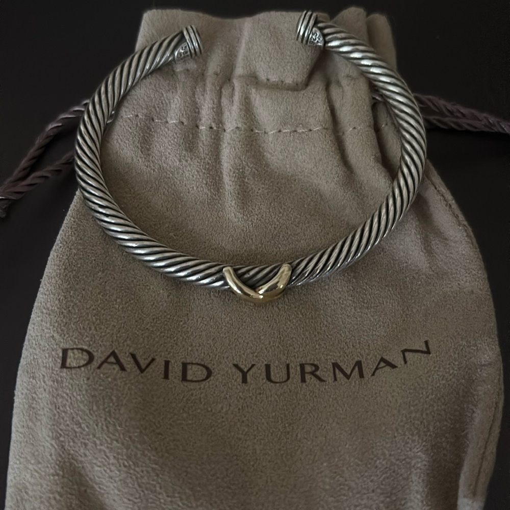 David Yurman X Classic Cable Station Bracelet SS w/14ct gold X 4mm